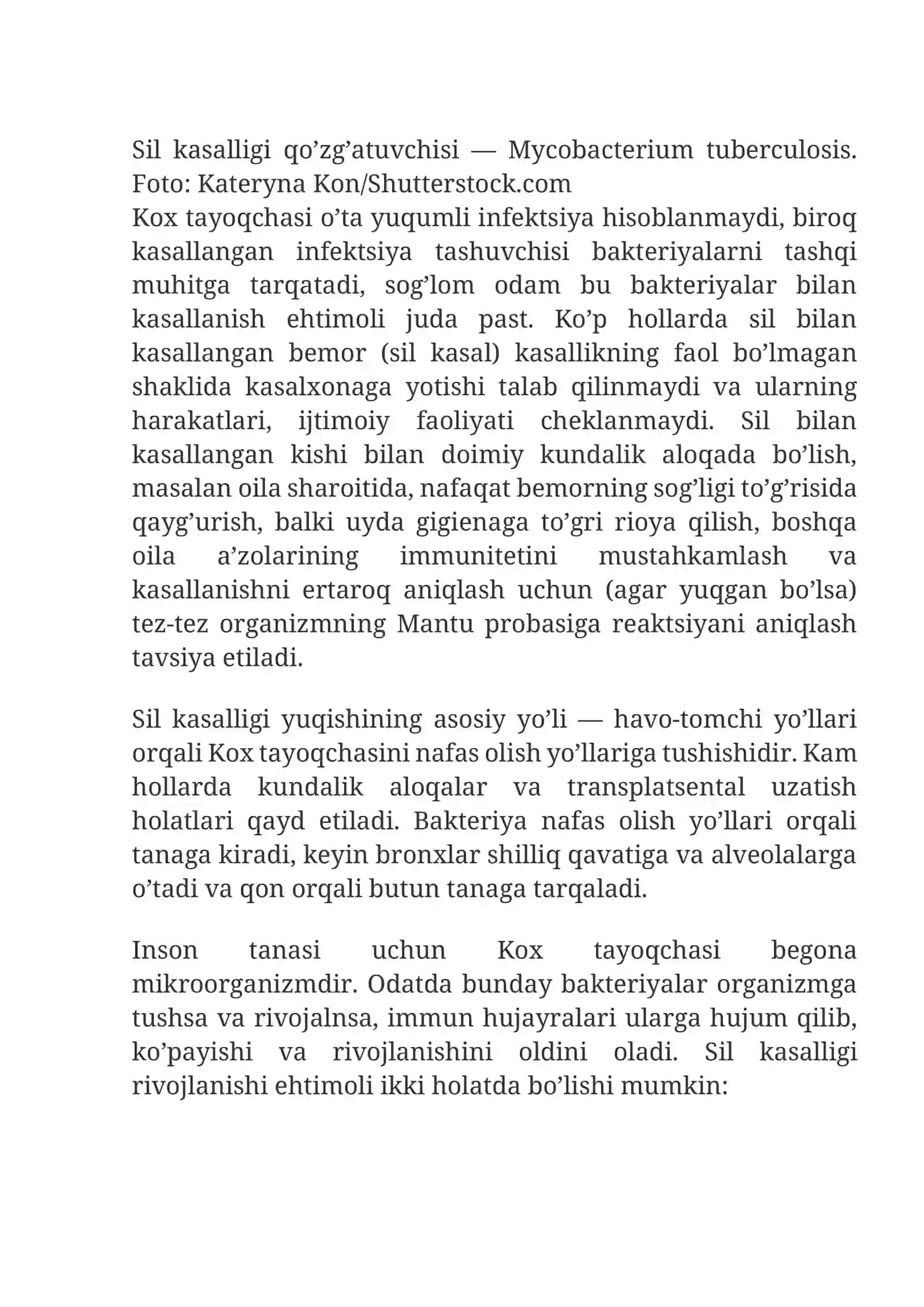 SIL KASALLIGI YOKI TUBERKULYOZ — QO’ZG’ATUVCHISI, ALOMATLARI, TURLARI, TASHXISLASH VA DAVOLASH 3