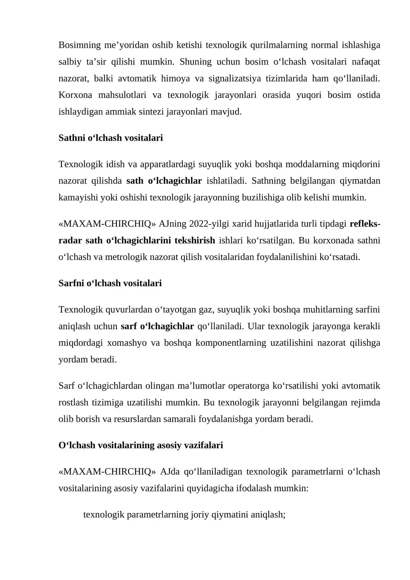 mustaqil ish «Maksam-Chirchiq» OAJ dagi texnologik parametrlarni o‘lchash vositalarining montaj va s 3