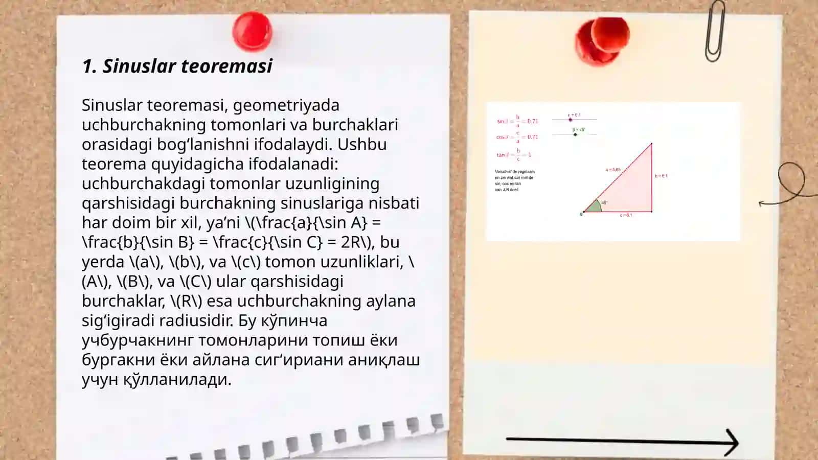 Sinuslar va cosinuslar teoremasi 3