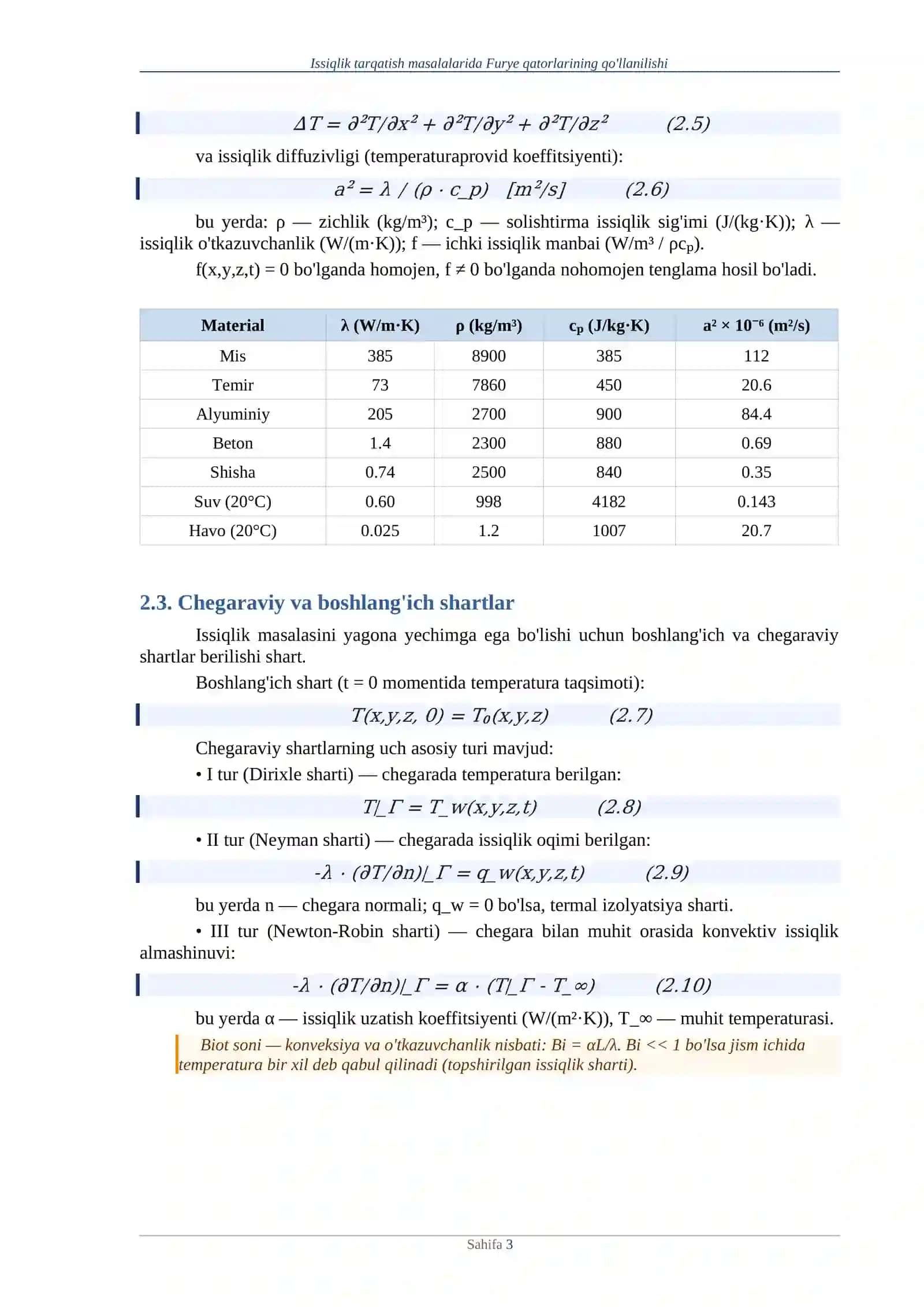 Issiqlik tarqatish masalalarida Furye qatorlarining qo'llanilishi. 3
