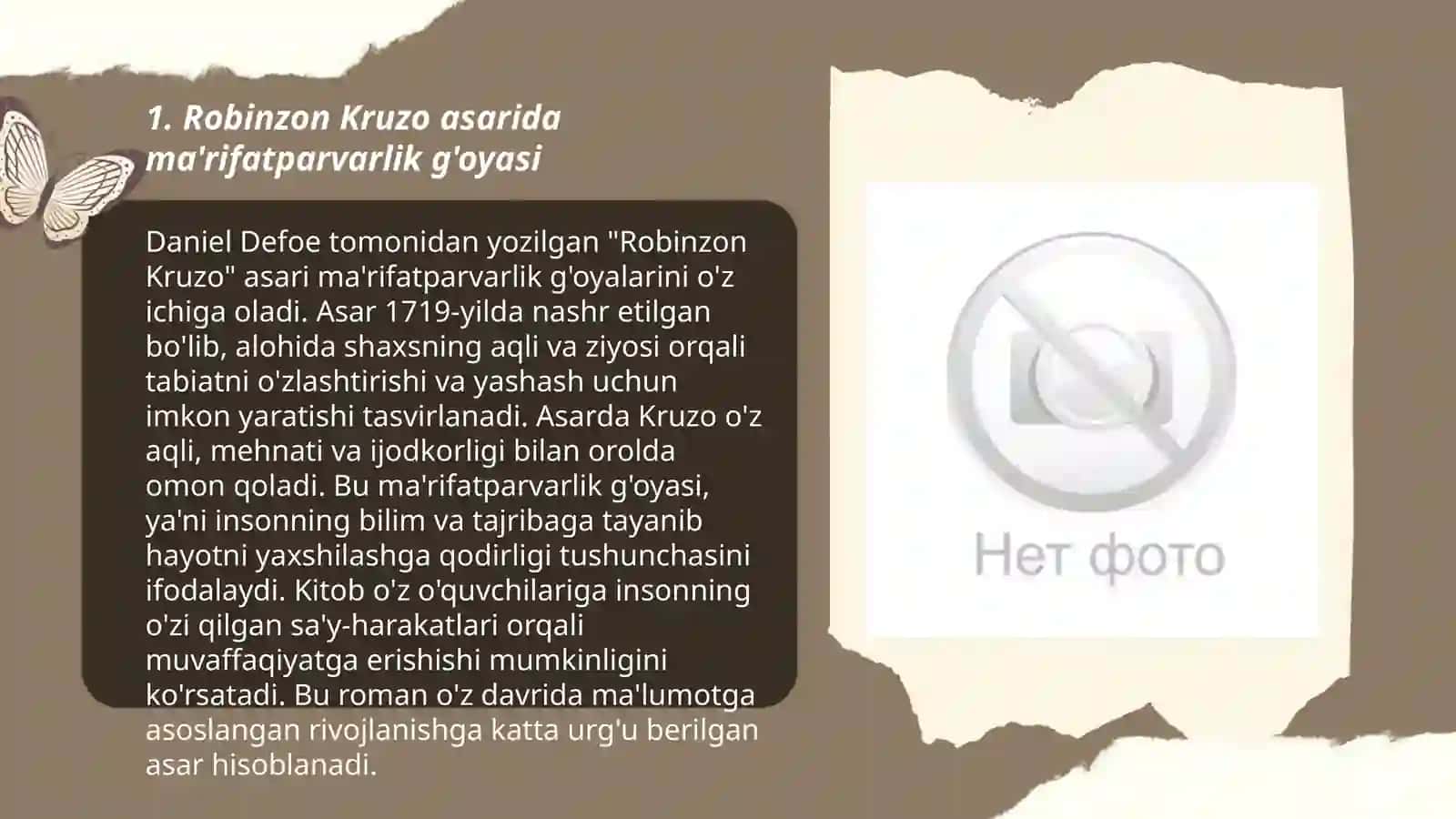 Robinzon Kruzo asarida marifat gʻoyasi haqida 3