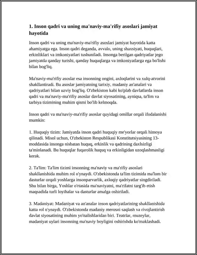 JAMIYAT HAYOTIDA MANAVIY MARIFIY SOHANING USTUVORLIGI INSON QADRINING ULUGLANISHI 3