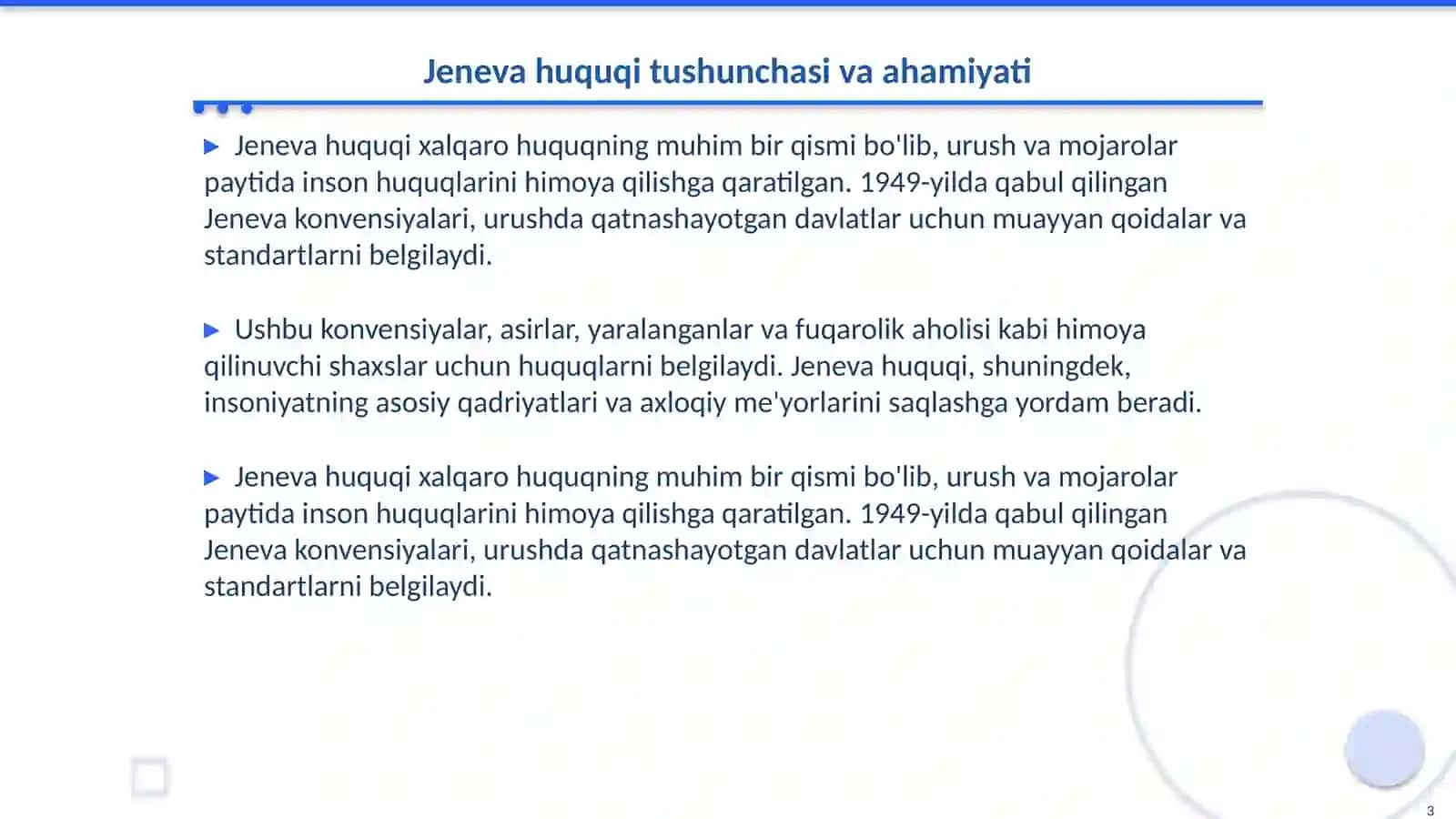 Jeneva huquqi. III va IV Jeneva konvensiyalari bo‘yicha himoya qilinuvchi shaxslar 3