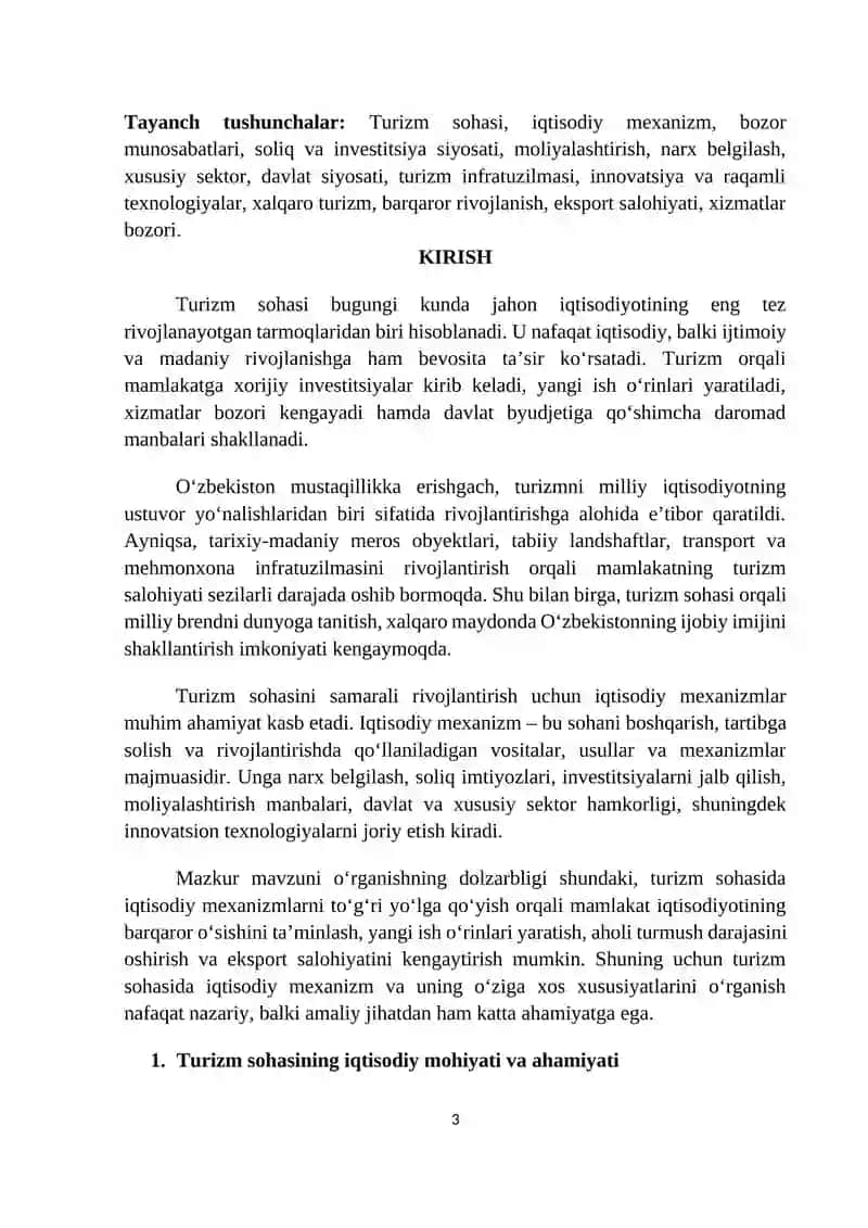 Turizm soxasida iqtsodiy mexanizim va uning hususiyatlari 3