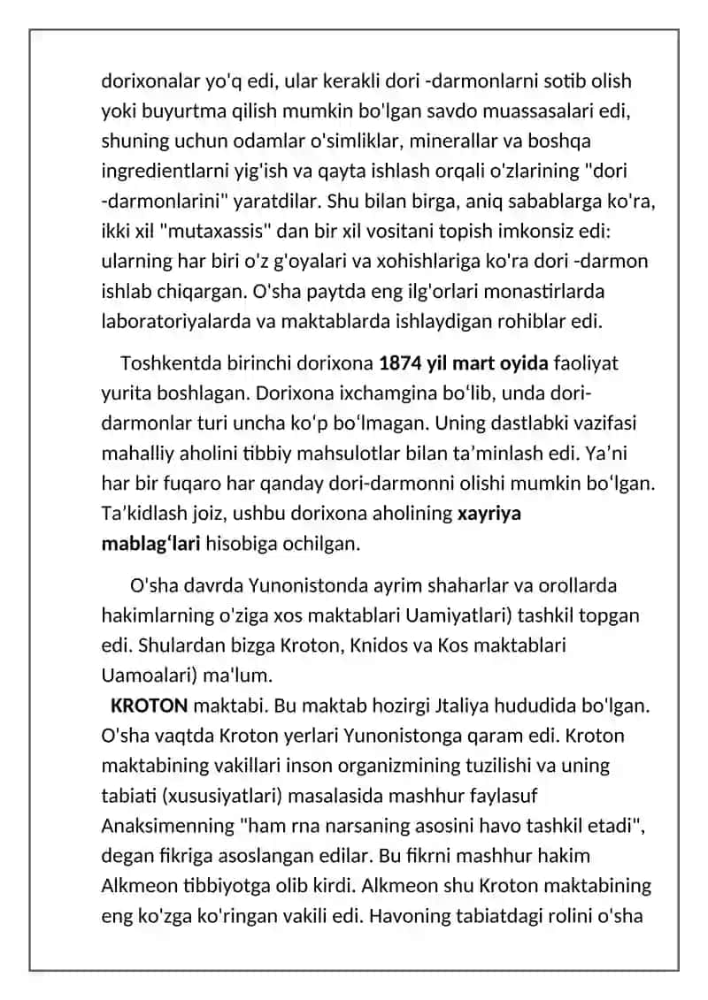 Insoniyat tarixidagi dorixonalar kasalxonalar va tibbiyot maktablarining ochilishi 3