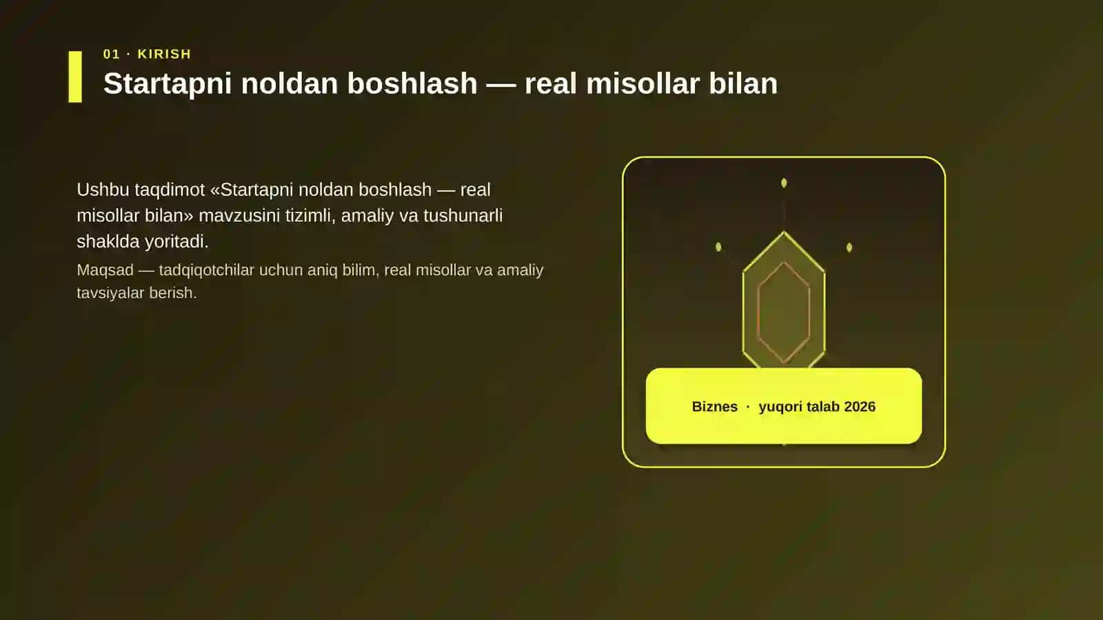 Startapni noldan boshlash — real misollar bilan 3