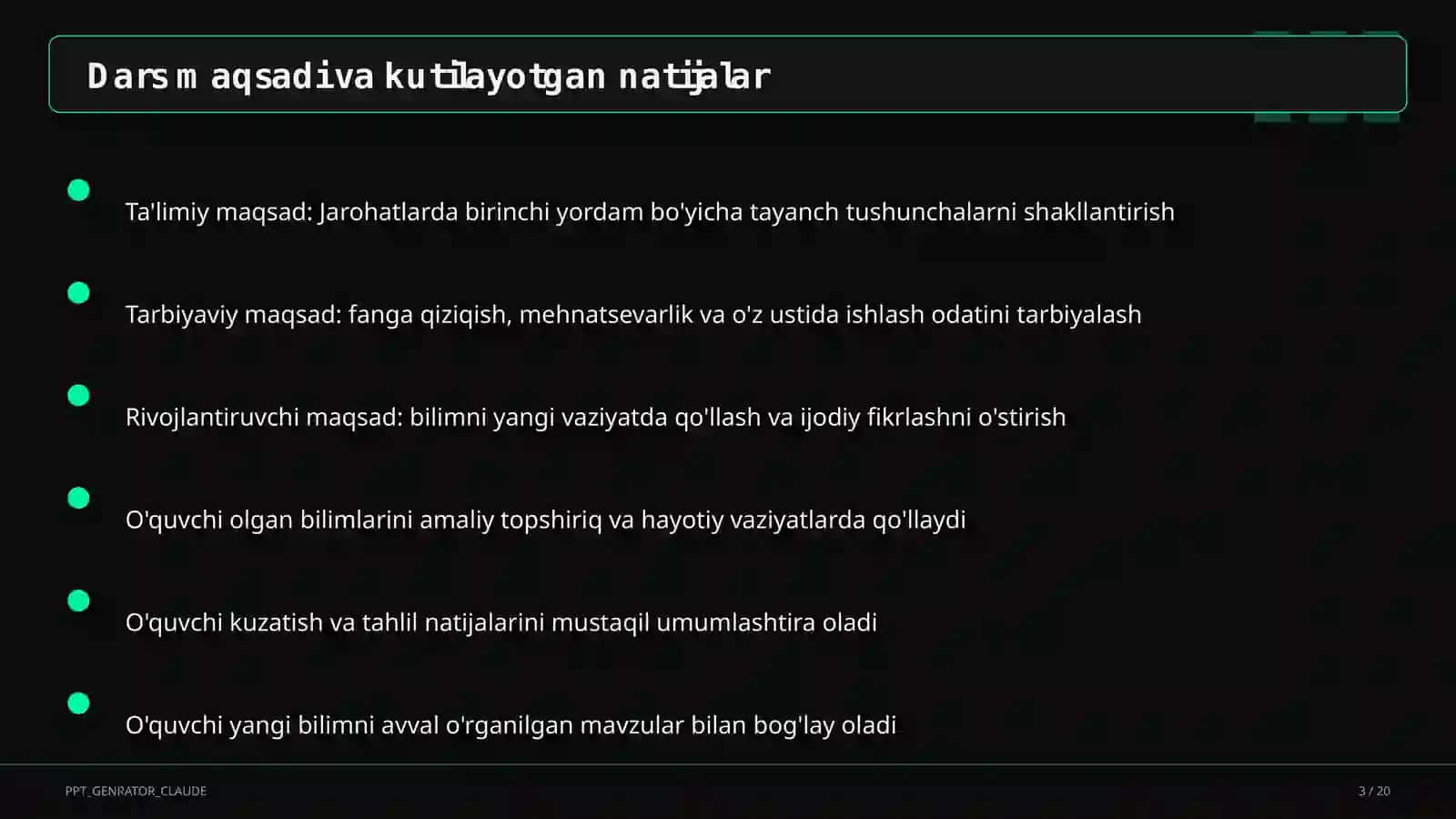 Jarohatlarda birinchi yordam (9-sinf) 3