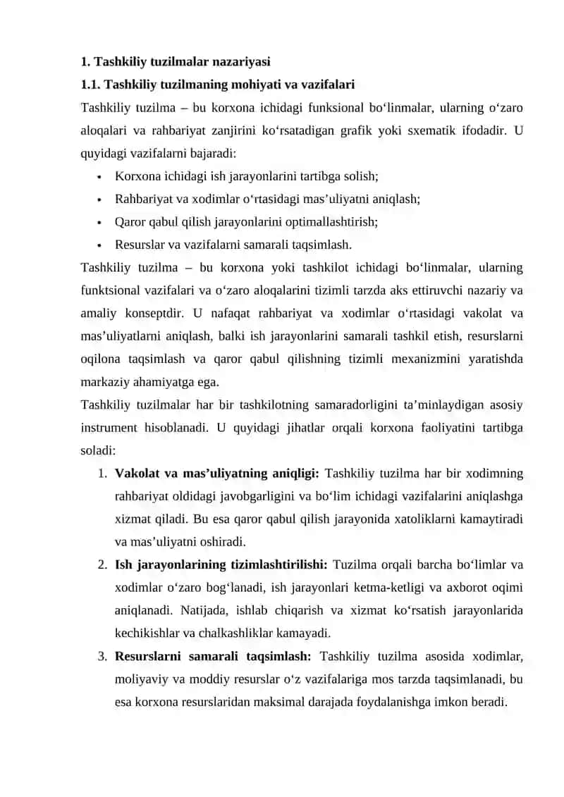 Tashkiliy tuzilma diagrammasini real korxona ma’lumotlari asosida chizish va tahlil qilish 3