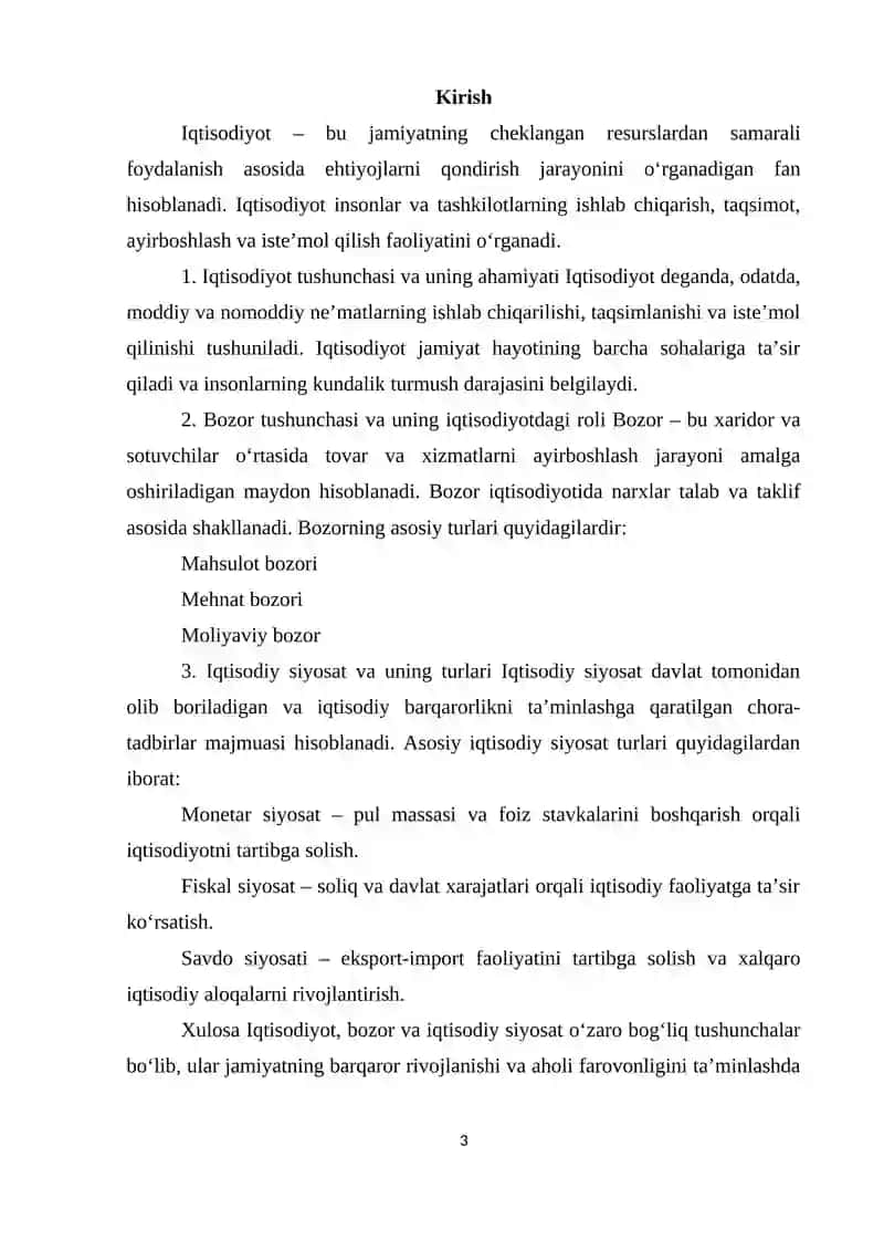 IQTISODIYOT, BOZOR VA IQTISODIY SIYOSAT 3