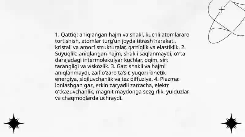 Moddalar holatlari va ularning tuzilishiga bogʻliq xossalari 3