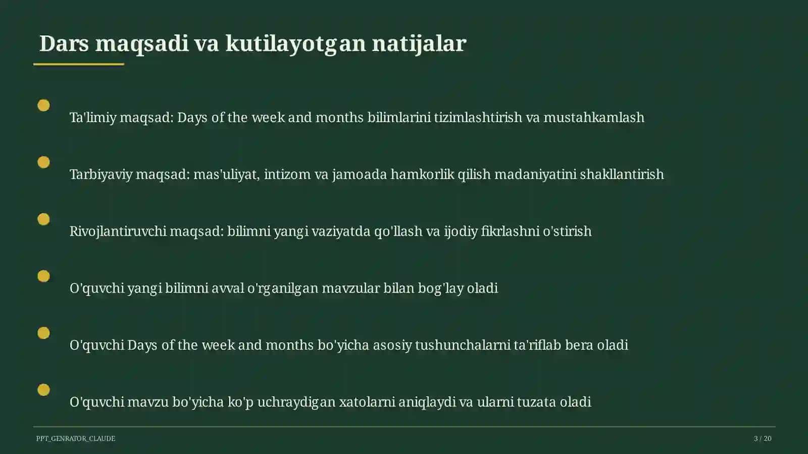 Days of the week and months (2-sinf) 3