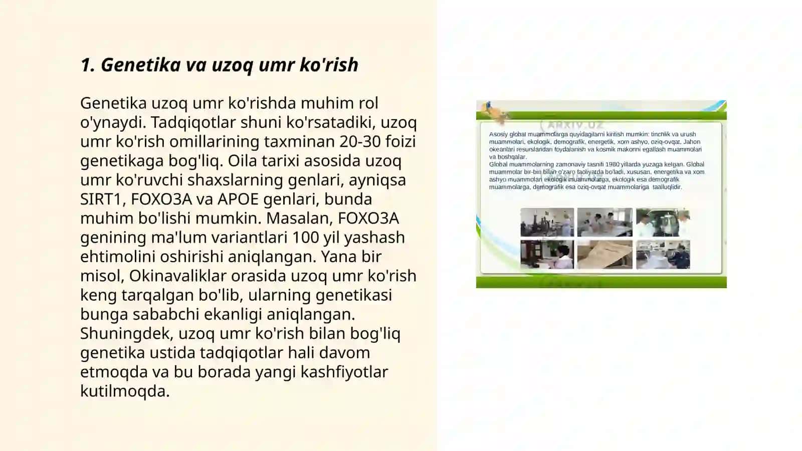 Genetika va uzoq umr ko'rish 3