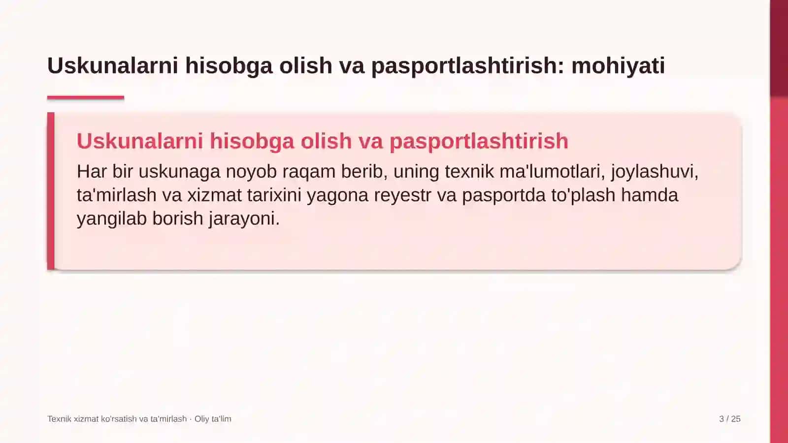 Arxitektura byurolarida uskunalarni hisobga olish va pasportlashtirish 3