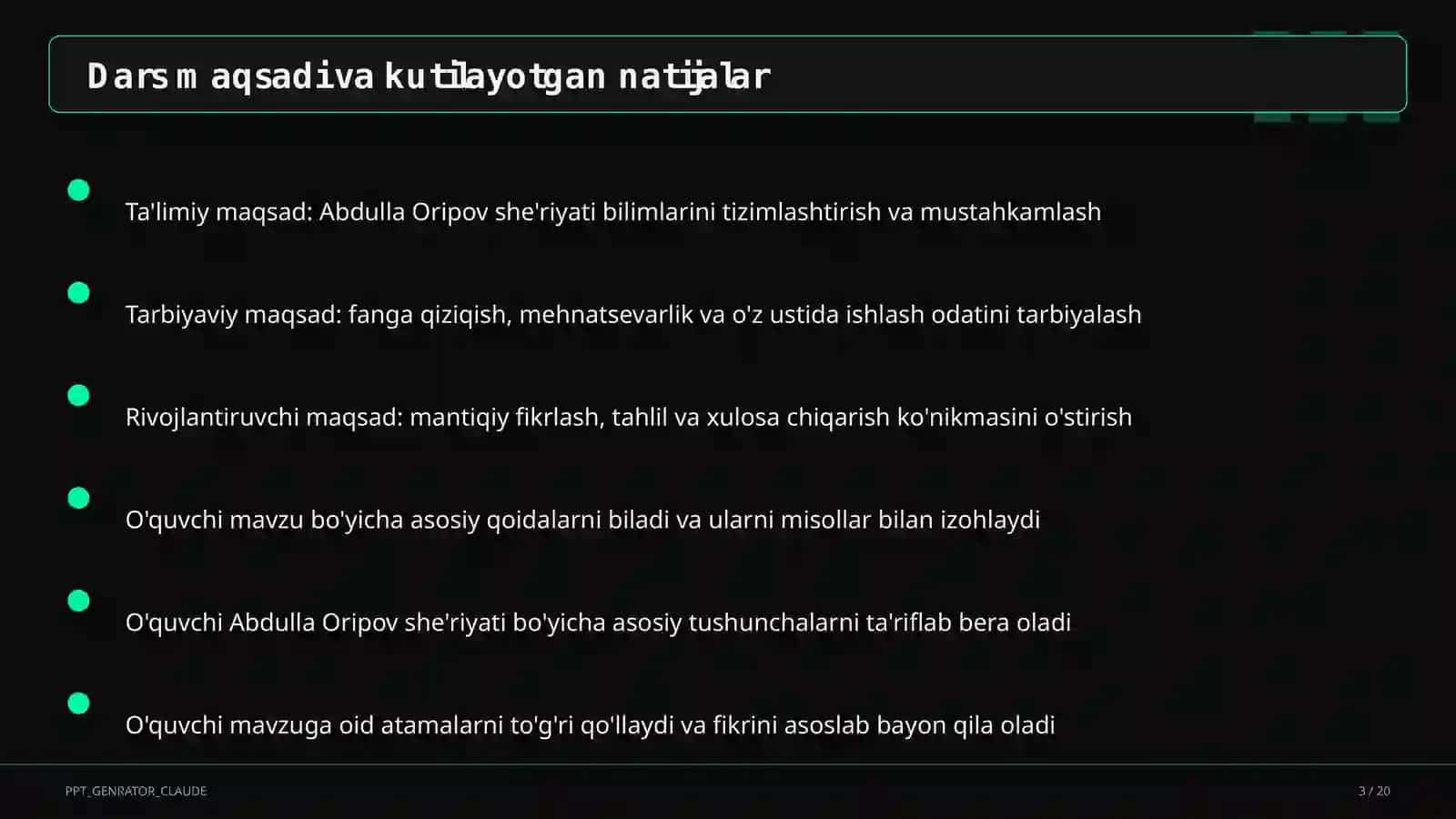 Abdulla Oripov she'riyati (9-sinf) 3