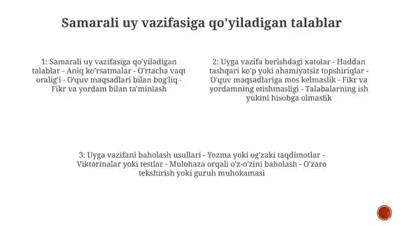 OʻQuvchilar Uy Vazifalari Uni Tashkil Qilishga Qóyilgan Talablari 3
