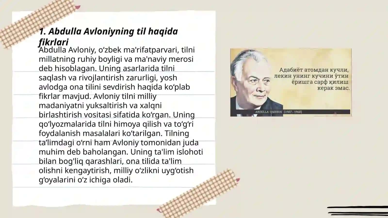 Abdulla Avloniy, Behbudiy,Fitrat Abdulla Qahhorning til haqida qarashlari 3