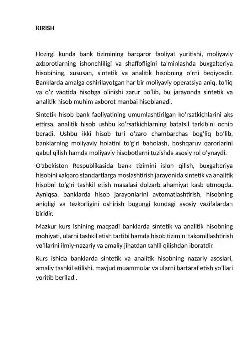 Banklarda sintetik va analitik hisobning tashkil etilish 3