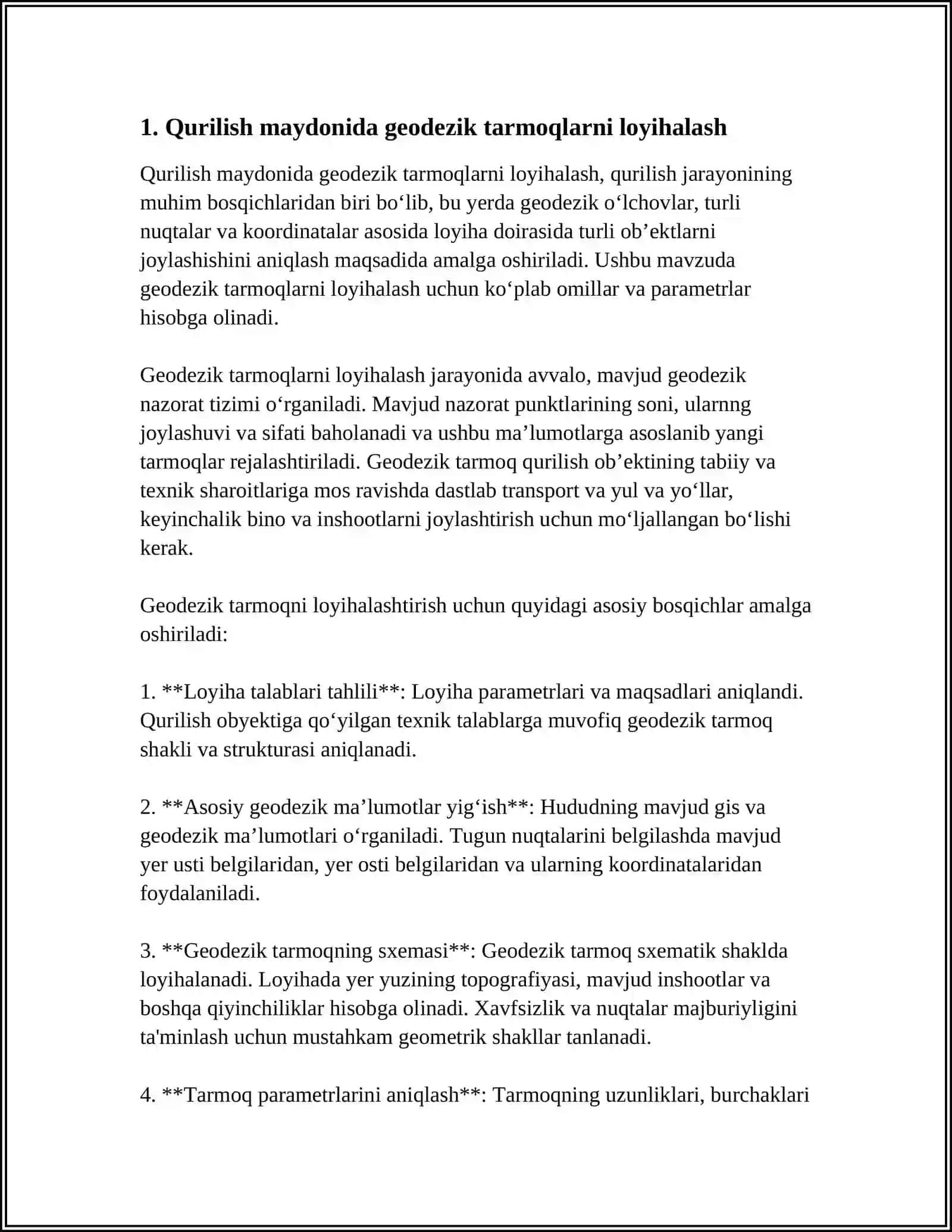 QURILISH MAYDONIDA GEODEZIK TARMOQLARNI BARPO ETISH 3