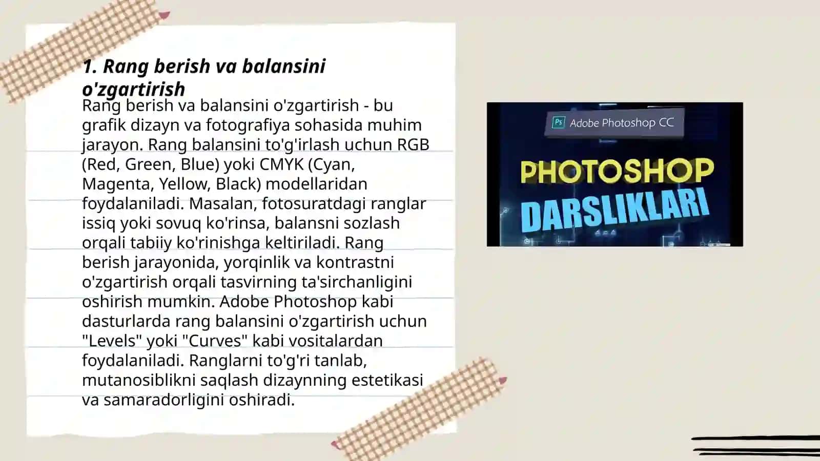 Photoshop Dasturning Grafik ob’yektlarda ranglar va qatlamlar bilan ishlash 3
