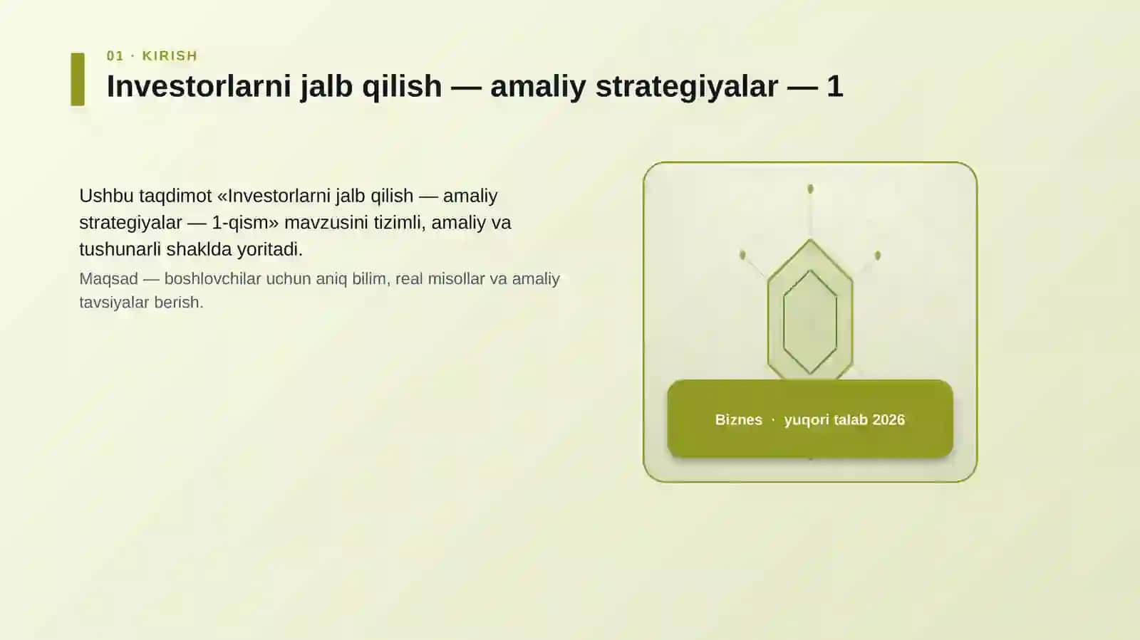 Investorlarni jalb qilish — amaliy strategiyalar — 1-qism 3