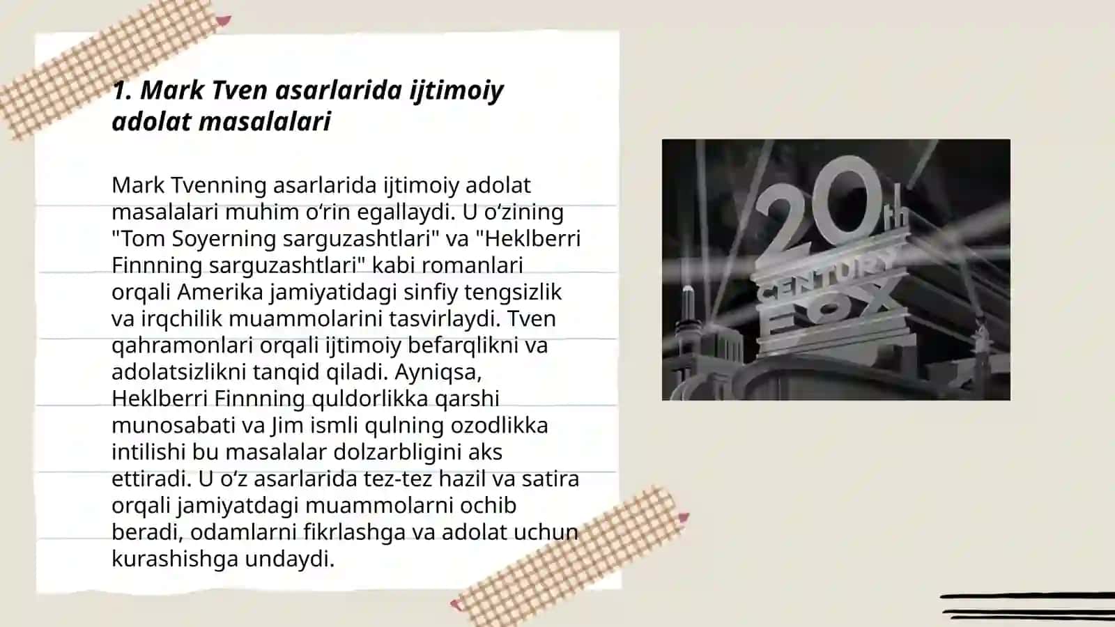 Mark Tvenning asarlarida ijtimoiy adolat masalalari 3
