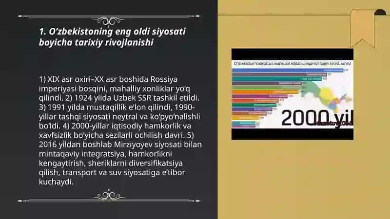 O’zbekistoning eng oldi siyosati boyicha 3