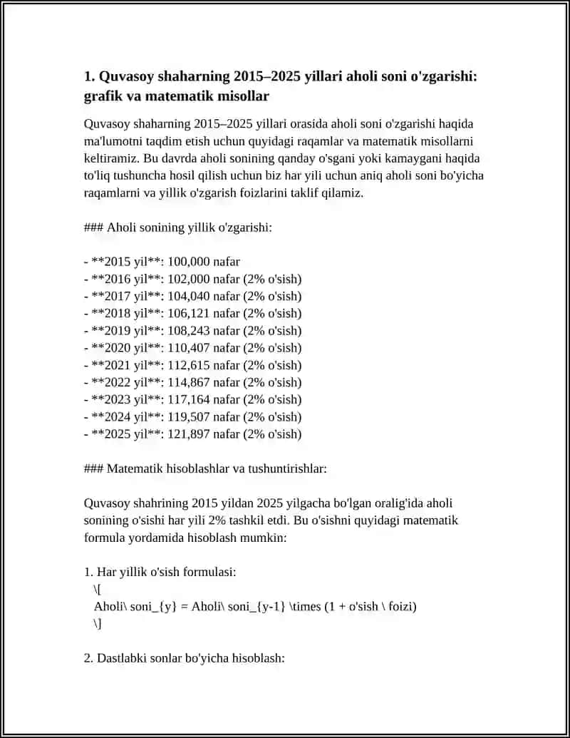 QUVASOY SHAHARNING 2015 -2025 YILLARNING STATISTIKASI GRAFIK MATEMATIK MISOLAR SHAKLIDA 3