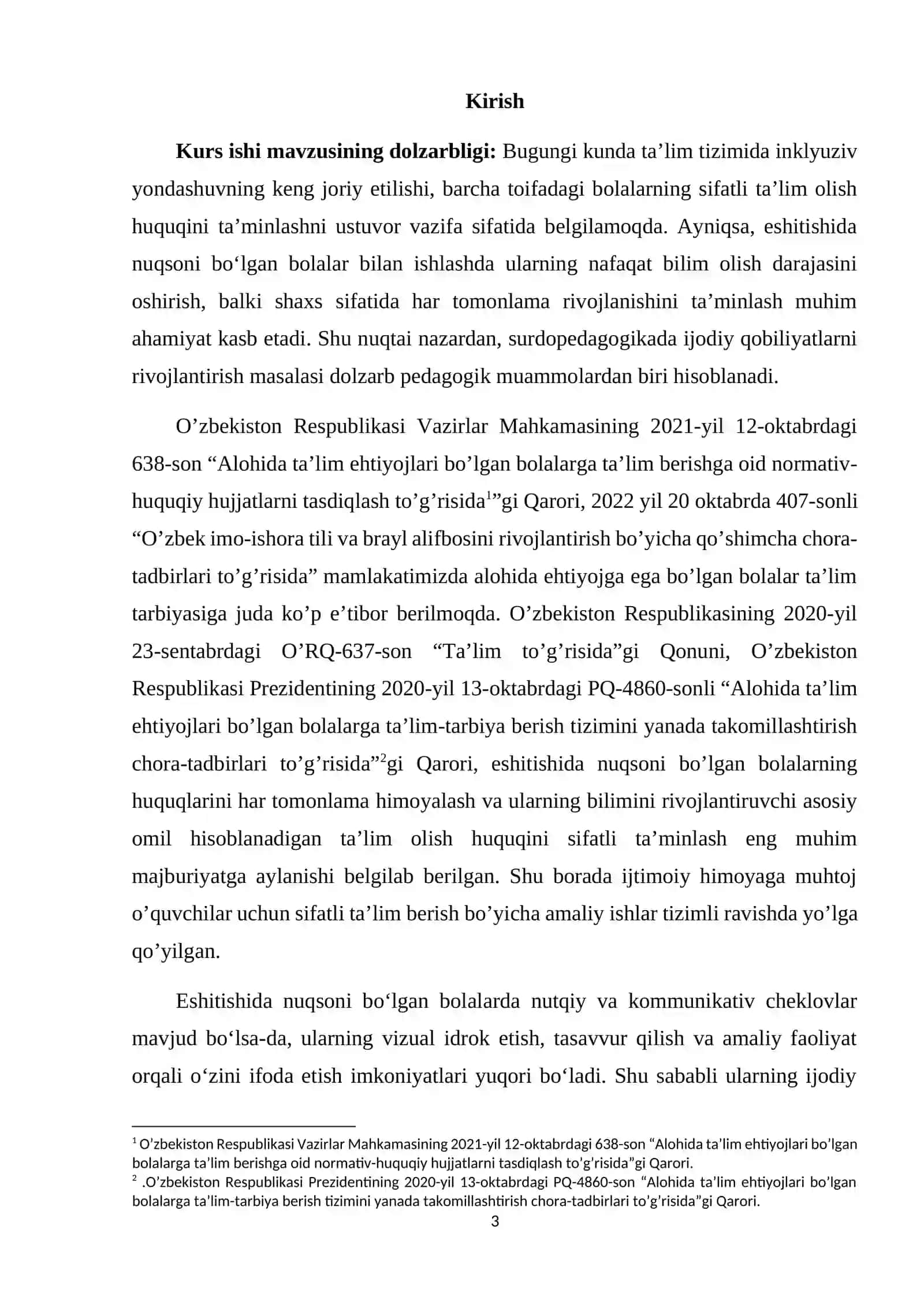SURDOPEDAGOGIKADA IJODIY QOBILIYATLARNI RIVOJLANTIRISH METODLARI KURS ISHI 3