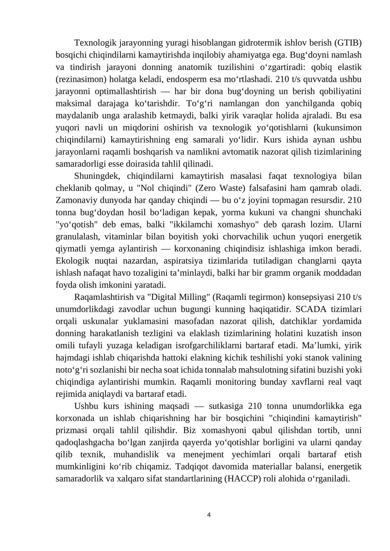 Sutkasiga 210 t/s unumdorlikdagi un ishlab chiqarishda chiqindilarni kamaytirish 3