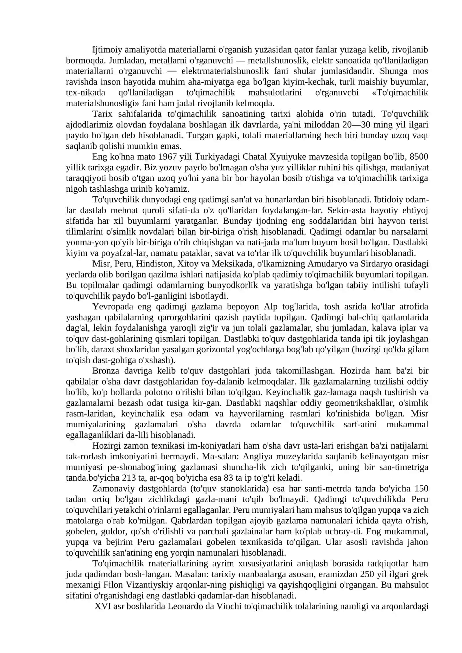 “TIKUVCHILIK MATERIALSHUNOSLIGI” FANIDAN QO'LLANMA 3
