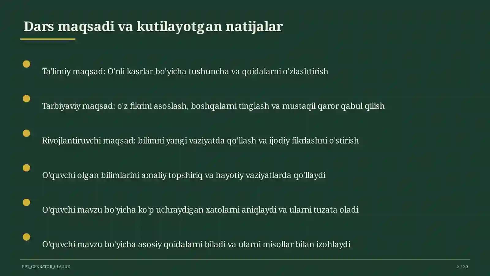 O'nli kasrlar (5-sinf) Matematika (5–6) — metodik birlashma uchun 3