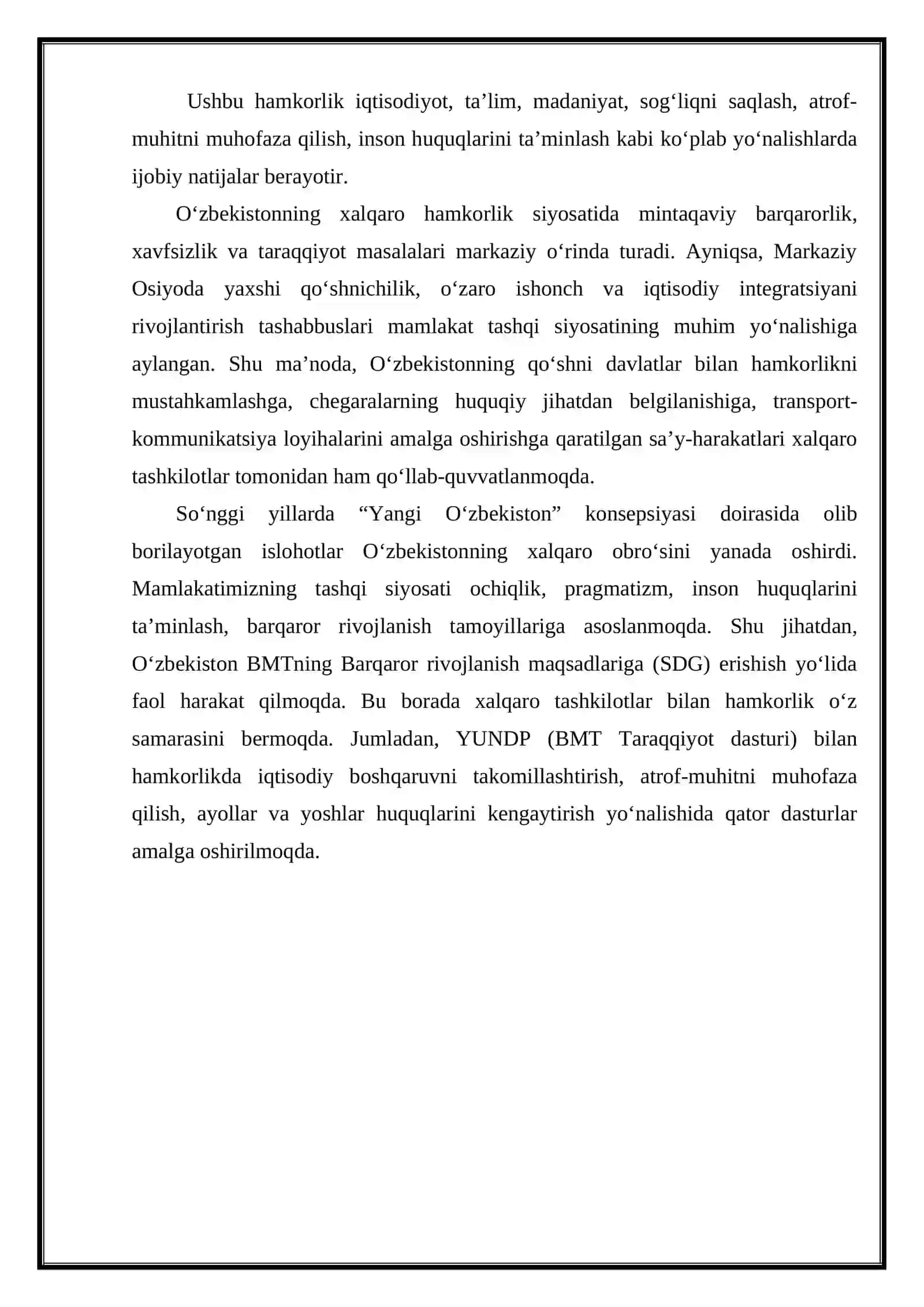 O‘ZBEKISTONNING XALQAROTASHKILOTLAR BILAN HAMKORLIK ALOQALARI 3