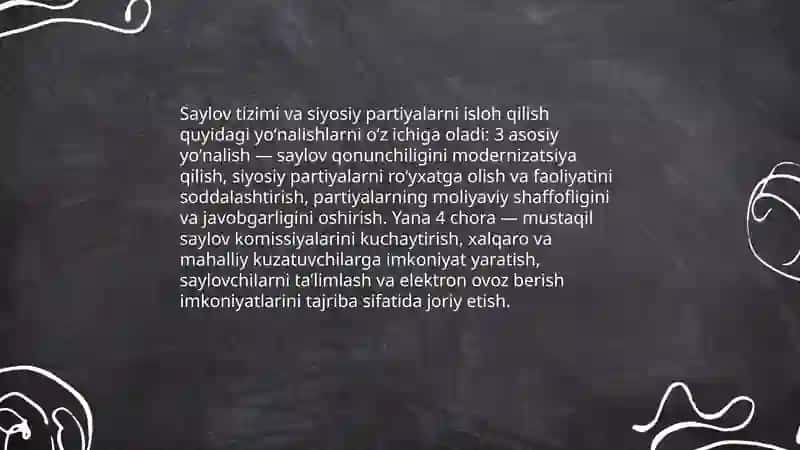 Oʻzbekiston Demokratik fuqarolik jamiyat asoslarining shakllanishi amalga oshirilayotgan siyosiy islohotlar 3