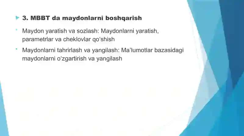 MBBT da maydon va uning turlari 3