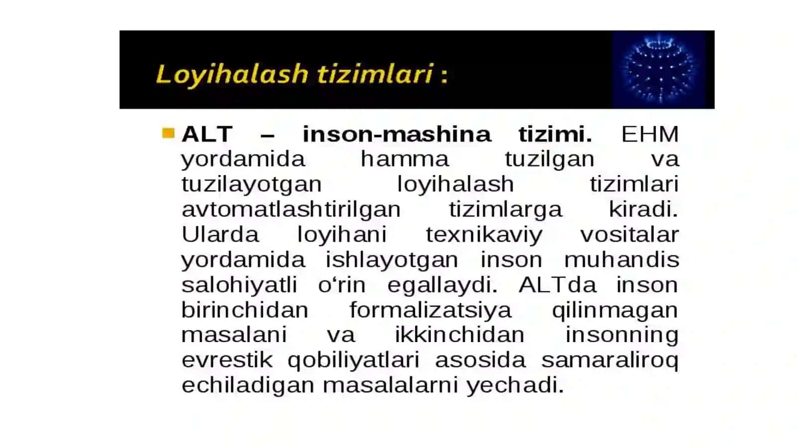 Loyihalashning lingvistik ta’minoti kiritish tillari va dasturlash tillari 3