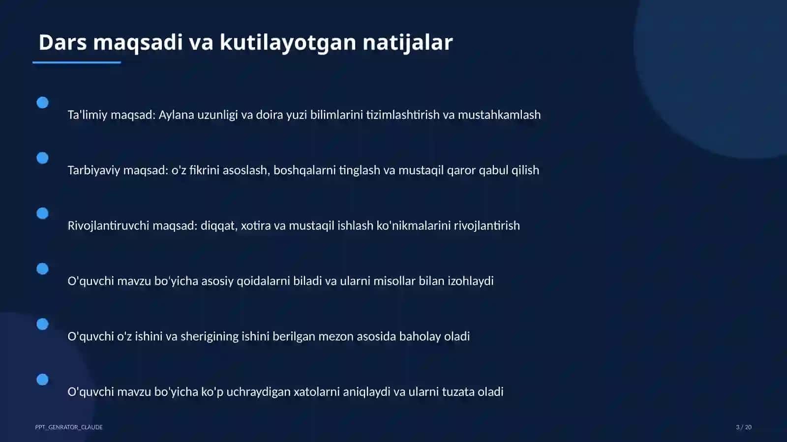 Aylana uzunligi va doira yuzi (9-sinf) 3