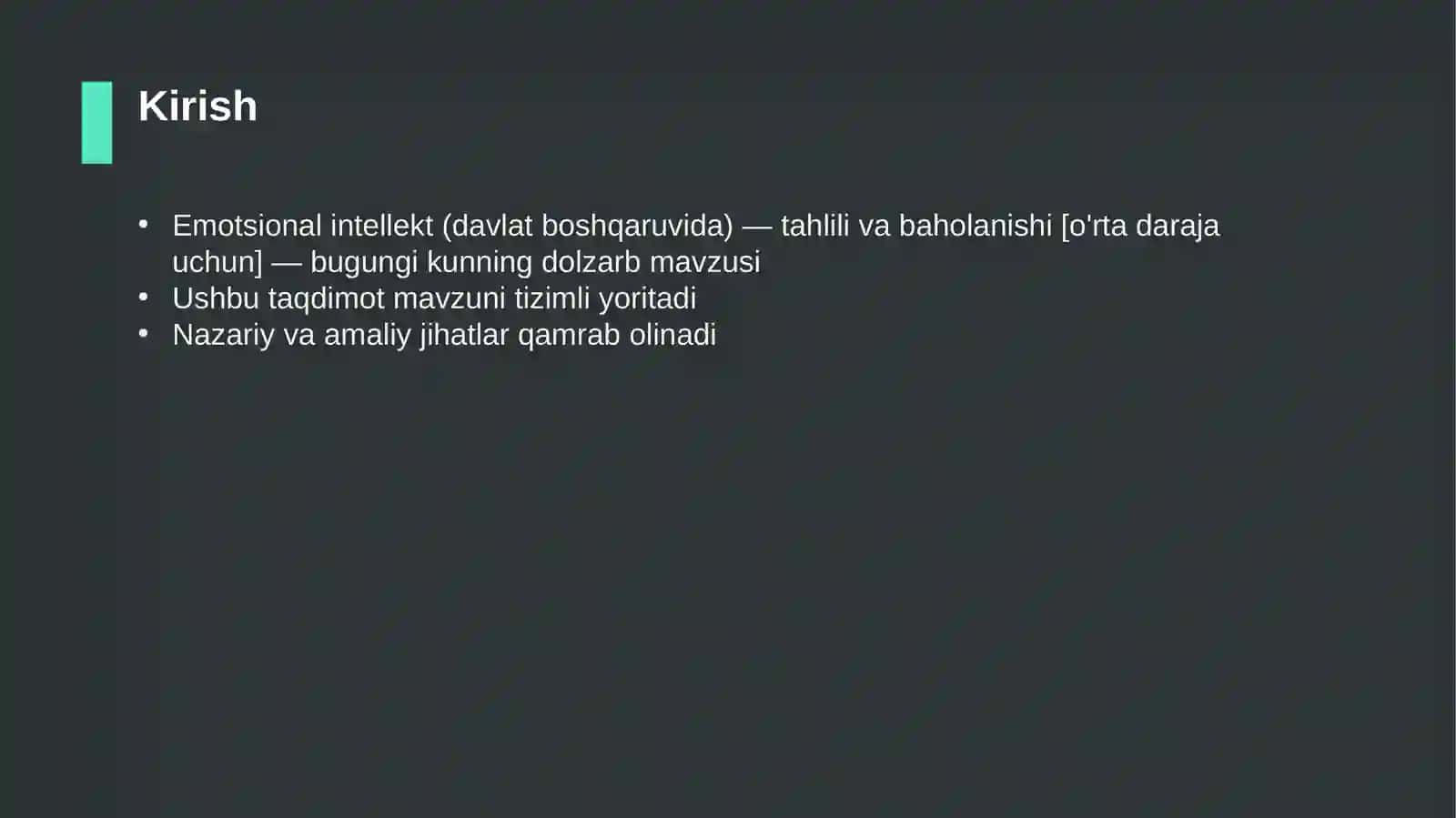 Emotsional intellekt (davlat boshqaruvida) — tahlili va baholanishi [o'rta daraja uchun] 3