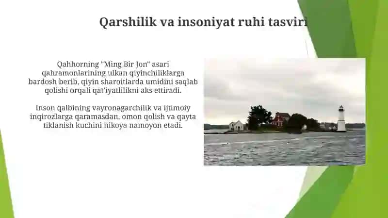 Abdulla Qahhorning Ming bir jon hikoyasi asosida tayyorlagan taqdimot ishi 3