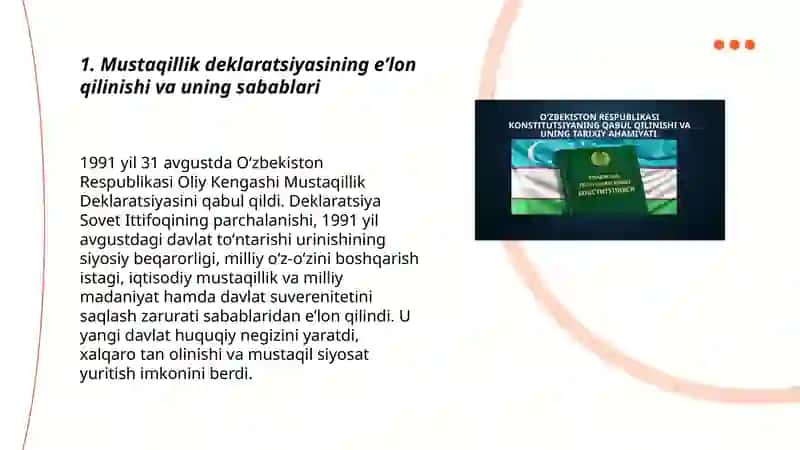 Mustaqil Oʻzbekiston Respublikasi tashkil topishi va uning tarixiy ahamiyati 3