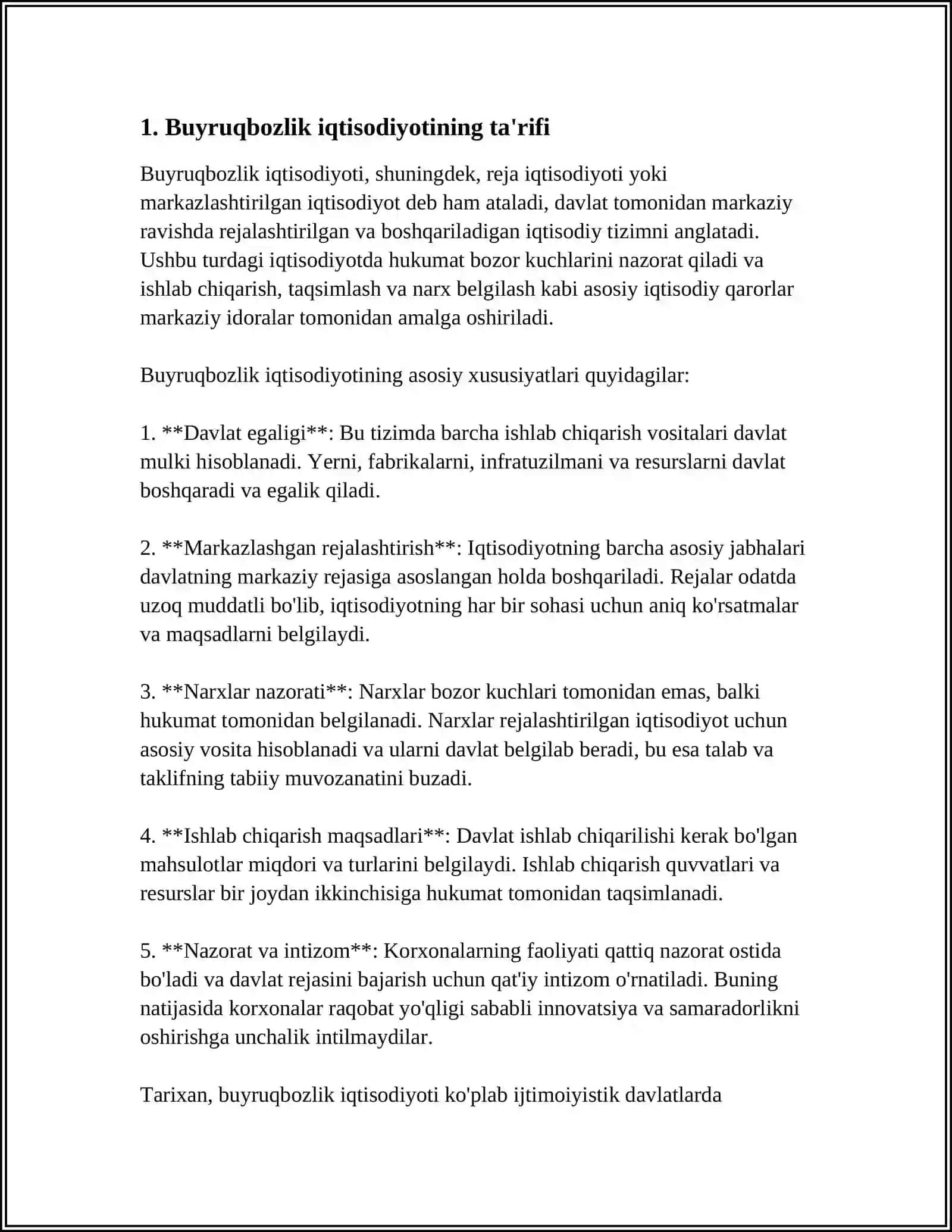 BUYRUQBOZLIK VA BOZOR IQTISODIYOTLARINING FARQLI XUSUSIYATLARI TAHLILI 3