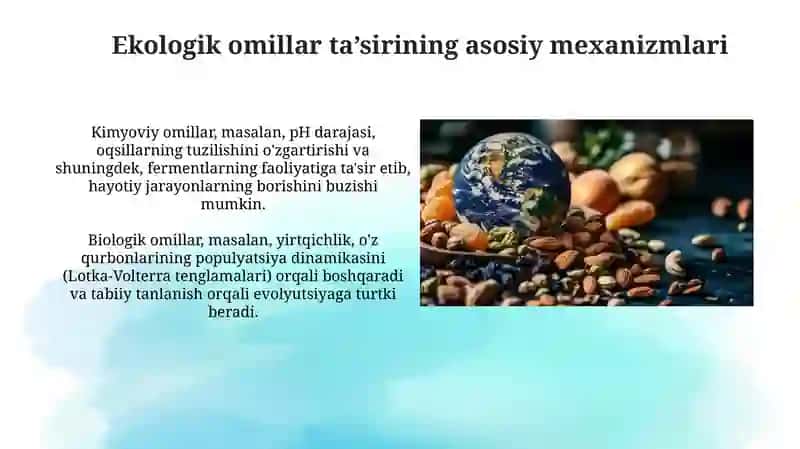 Ekologik omillarning tirik organizmlarga taʼsiretishmexanizmlari 3