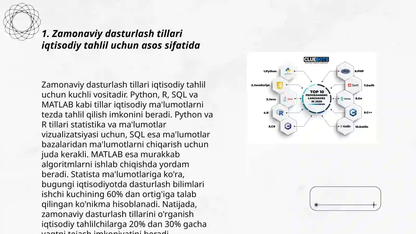 Iqtisodiy muammolarni hal qilish uchun zamonaviy dasturlash tilaridan foydalanish 3