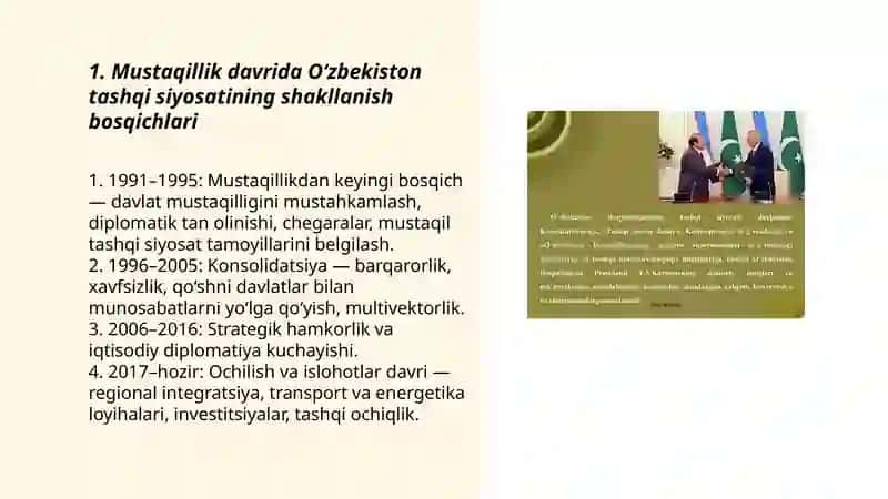 Ôzbekiston Respublikasi tashqi siyosiy faoliyatining shakillanishi va uning ustuvor yônalishlari 3