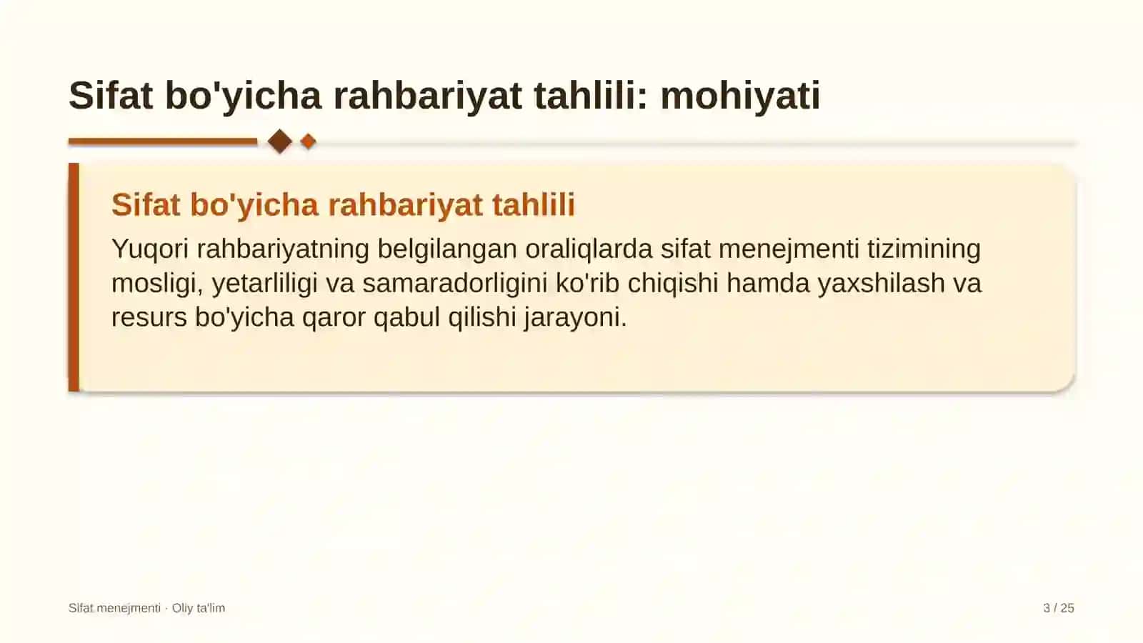 tashqi savdoda sifat bo'yicha rahbariyat tahlilini o'tkazish 2230 3