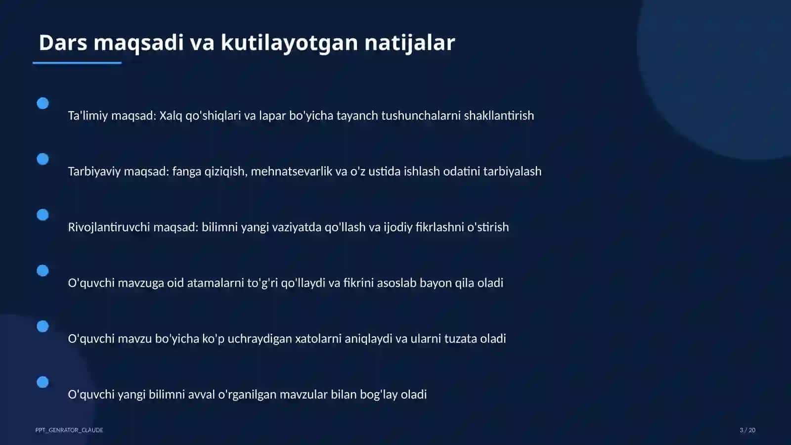 Tasviriy san'at va musiqa (1–7) — ochiq dars uchun 3
