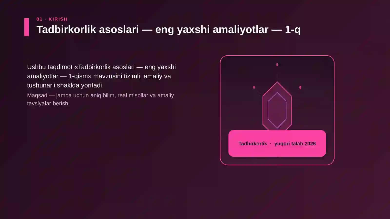 Tadbirkorlik asoslari — eng yaxshi amaliyotlar — 1-qism 3