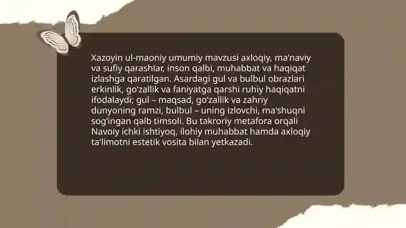 Xazoyin ul-maoniy "tulliyoti. Gul va bulbul obrazlari 3