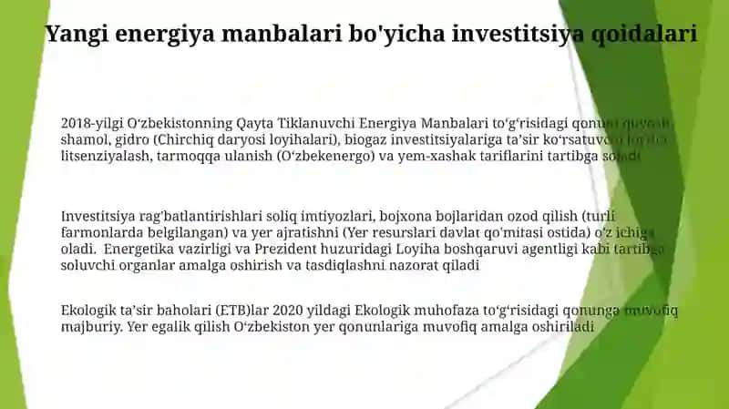 O'zbekistonda muqobil energiya manbalaridan foydalanishni huquqiy tartibga solish 3