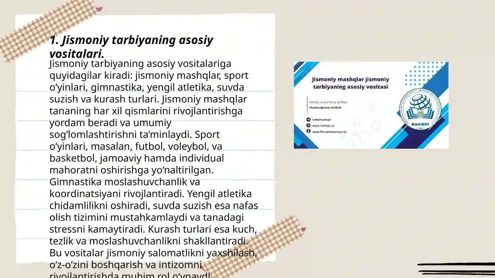 Jismoniy tarbiyaning vositalariga tavsif 3