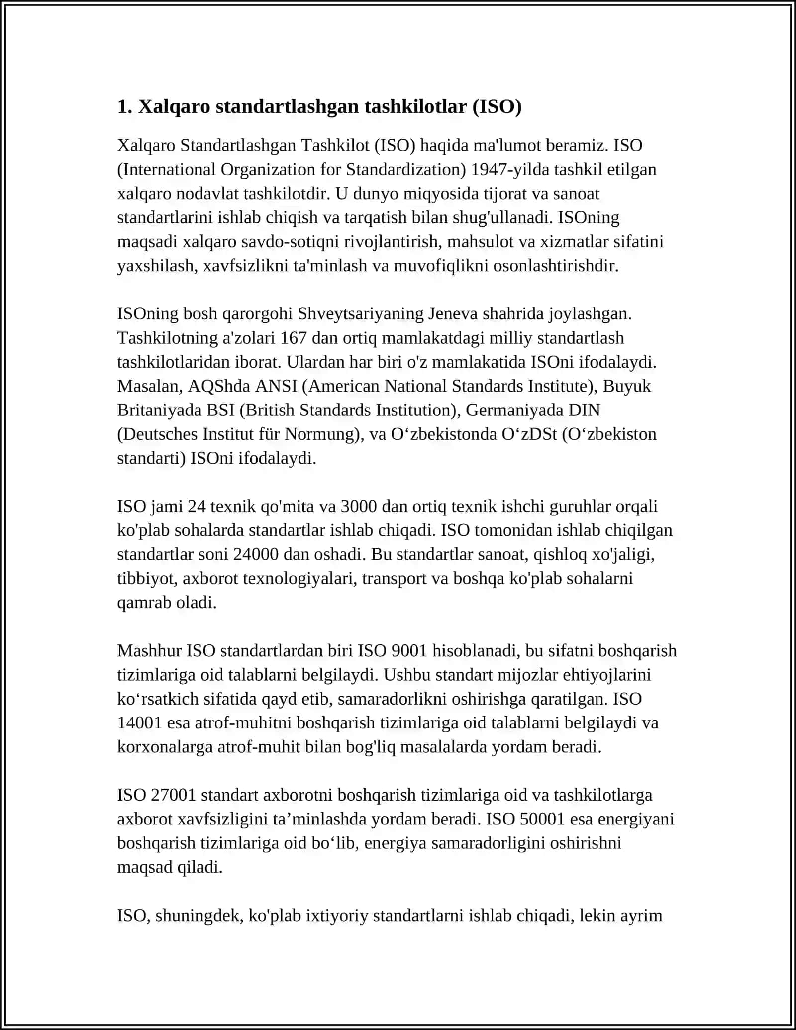 Xalqaro standartlashgan tashkilotlar (ISO) 3